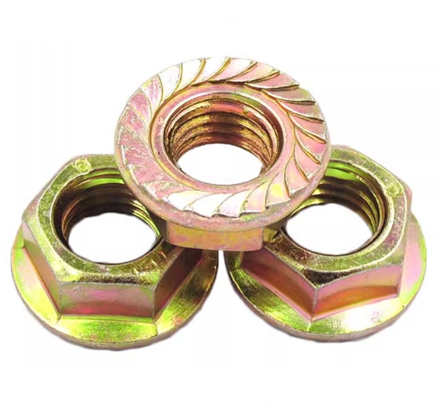 Custom Supply Carbon Steel, Outer Hexagon Flange Female M4 M6 M14 M16 Big Sawtooth Galvanized Serrated Flange Nuts