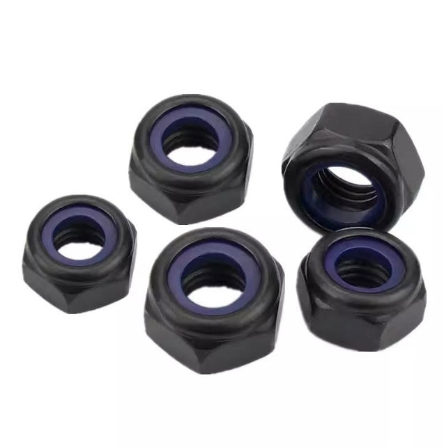 Black Oxide Coated Steel Nylock Nuts Vibration Proof Black Phosphated DIN982