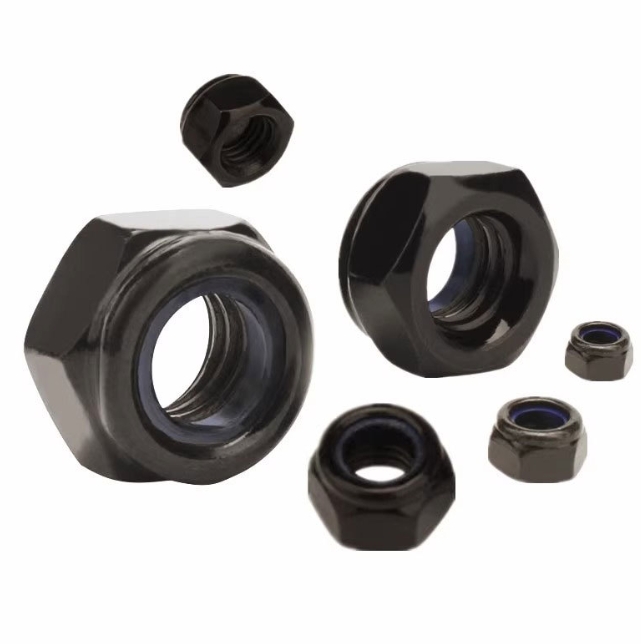 Black Oxide Coated Steel Nylock Nuts Vibration Proof Black Phosphated DIN982 1