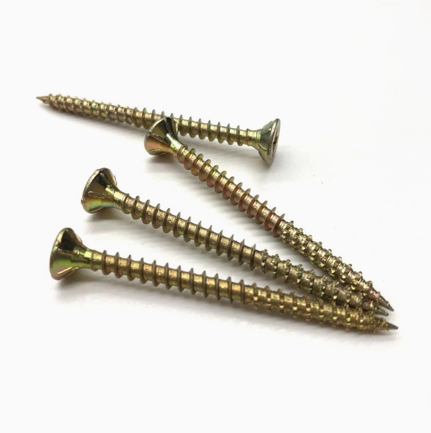 Yellow/Gold Zinc Plated Csk Head Pozidrive DIN7505 Full/ Half Thread Chipboard Screw