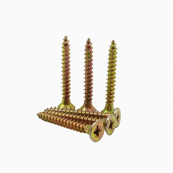 Yellow/Gold Zinc Plated Csk Head Pozidrive DIN7505 Full/ Half Thread Chipboard Screw 2