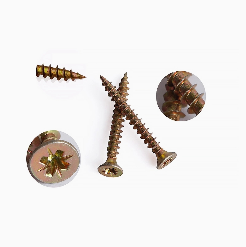 Yellow/Gold Zinc Plated Csk Head Pozidrive DIN7505 Full/ Half Thread Chipboard Screw 3