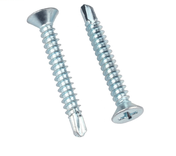 Blue-White Zinc Plated Carbon Steel Phillips Flat Head Self-Drilling Screws 1