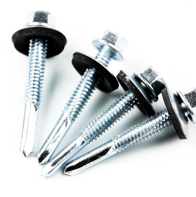 Blue-White Zinc Plated Carbon Steel Flange Head Self-Drilling Screws with EPDM Sealing Washer