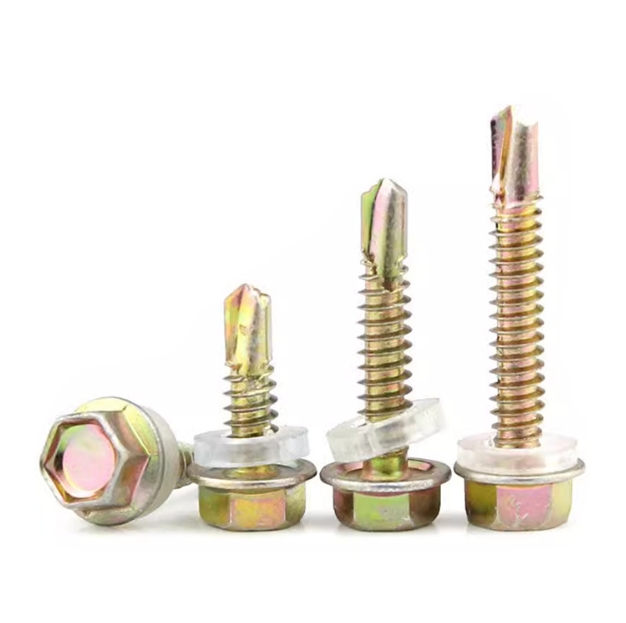 Roofing Self Drilling Screws for Sheet Metal Hex Head Self Drilling Roof Screws with Washers Carbon Steel Yellow