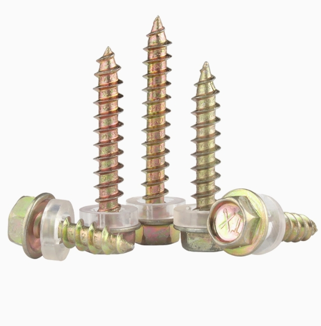 Color Zinc Plated Hexagon Washer Head Wood Screw with EPDM Rubber Gasket