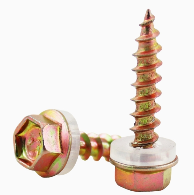Color Zinc Plated Hexagon Washer Head Wood Screw with EPDM Rubber Gasket 3