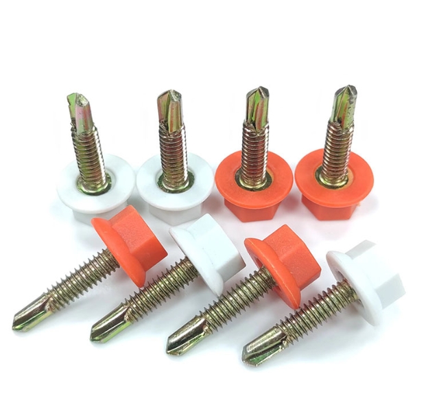 Galvanized Colorful Plastic Cap Nylon Self Drilling Roofing Tek Tapping Sheet Metal Screw With Plastic Washer